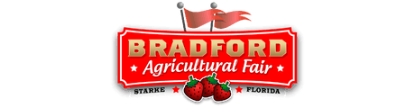 ogo for Bradford Agricultural Fair, featuring strawberries and red flags.