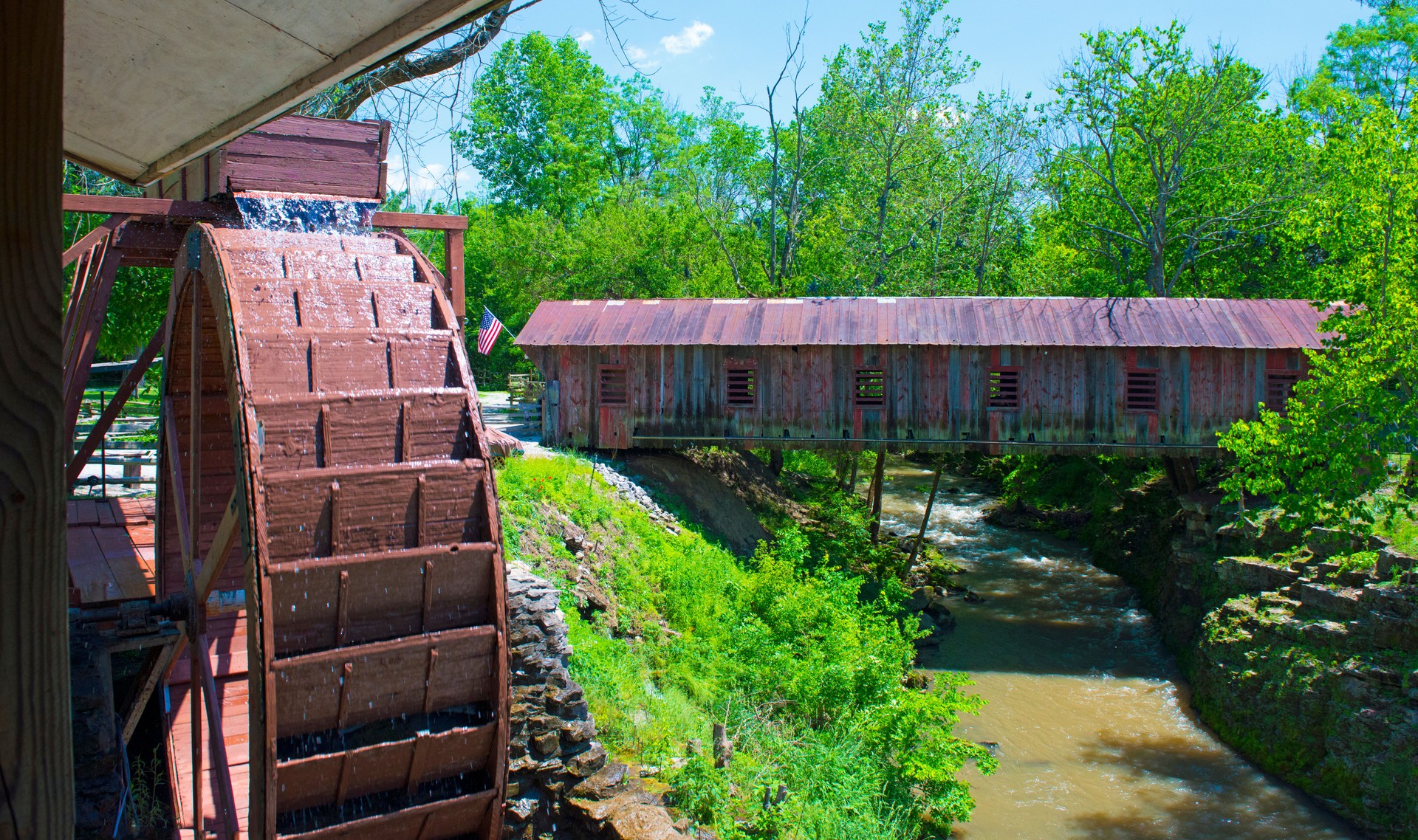 Waterwheel and Covered Bridge at Clifton Mill-Clifton Ohio-Build in 1802